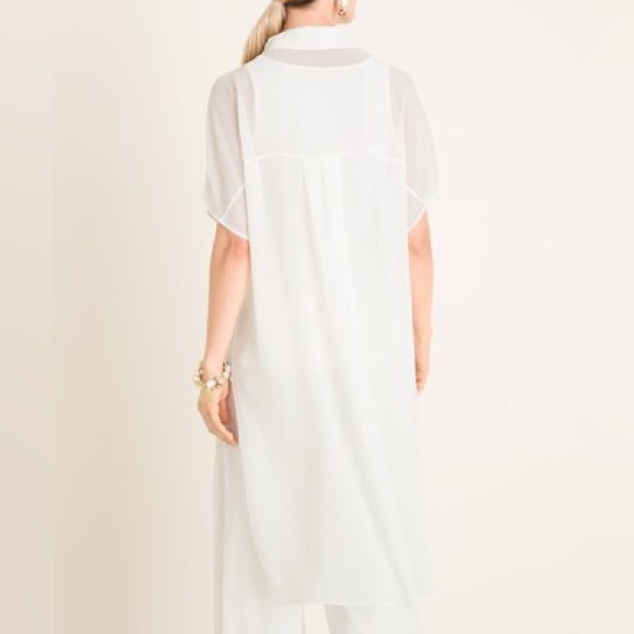 Chico's by Marla Wynne Chiffon Ivory Long Tie-Front Tunic/Duster Size M EUC - Picture 3 of 12